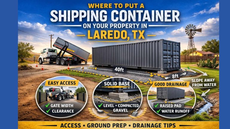 Where to Put a Shipping Container on Your Property in Laredo: Access, Ground Prep, Drainage